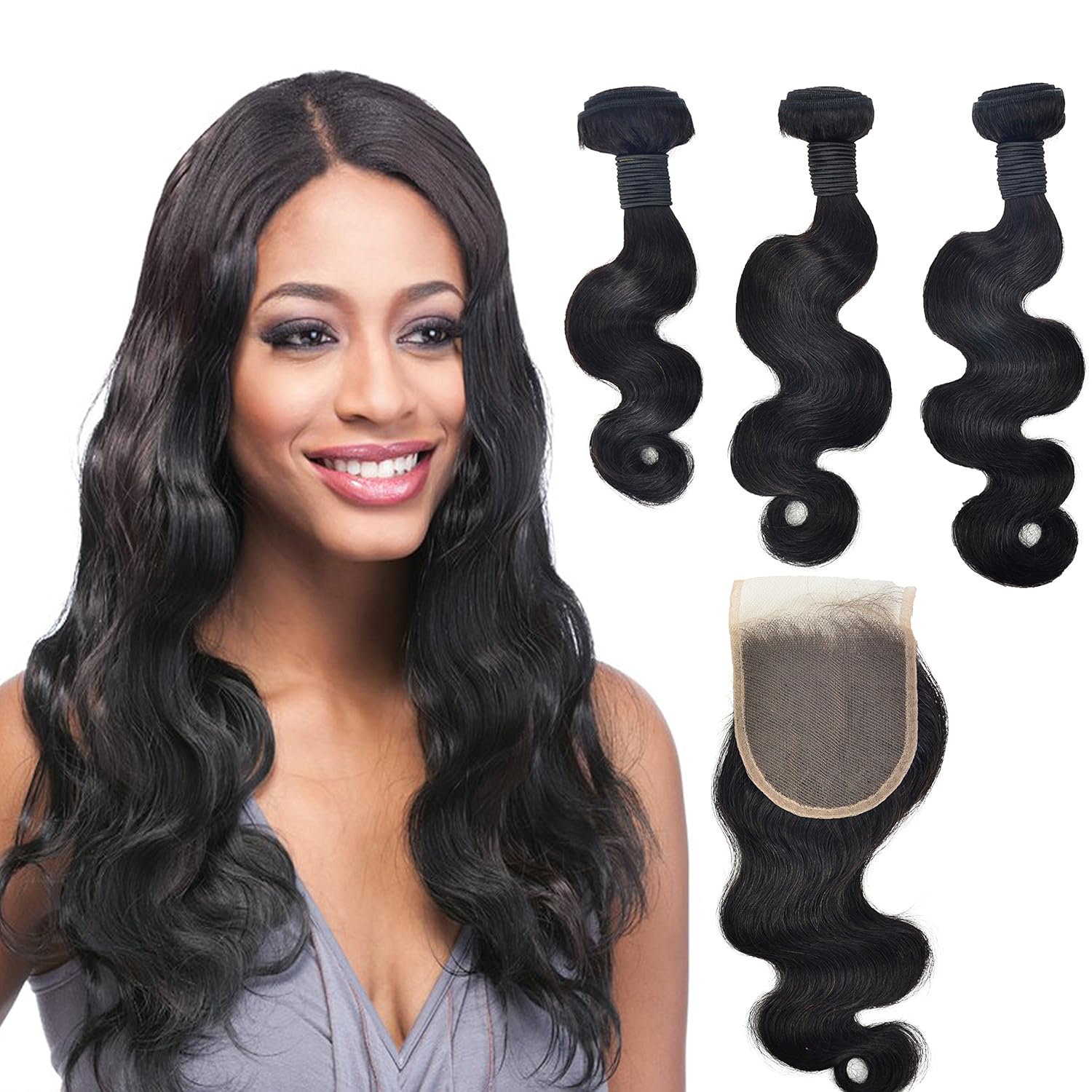 Amazon Com Brazilian Virgin Hair Wavy 3 Bundles With 4x4inch