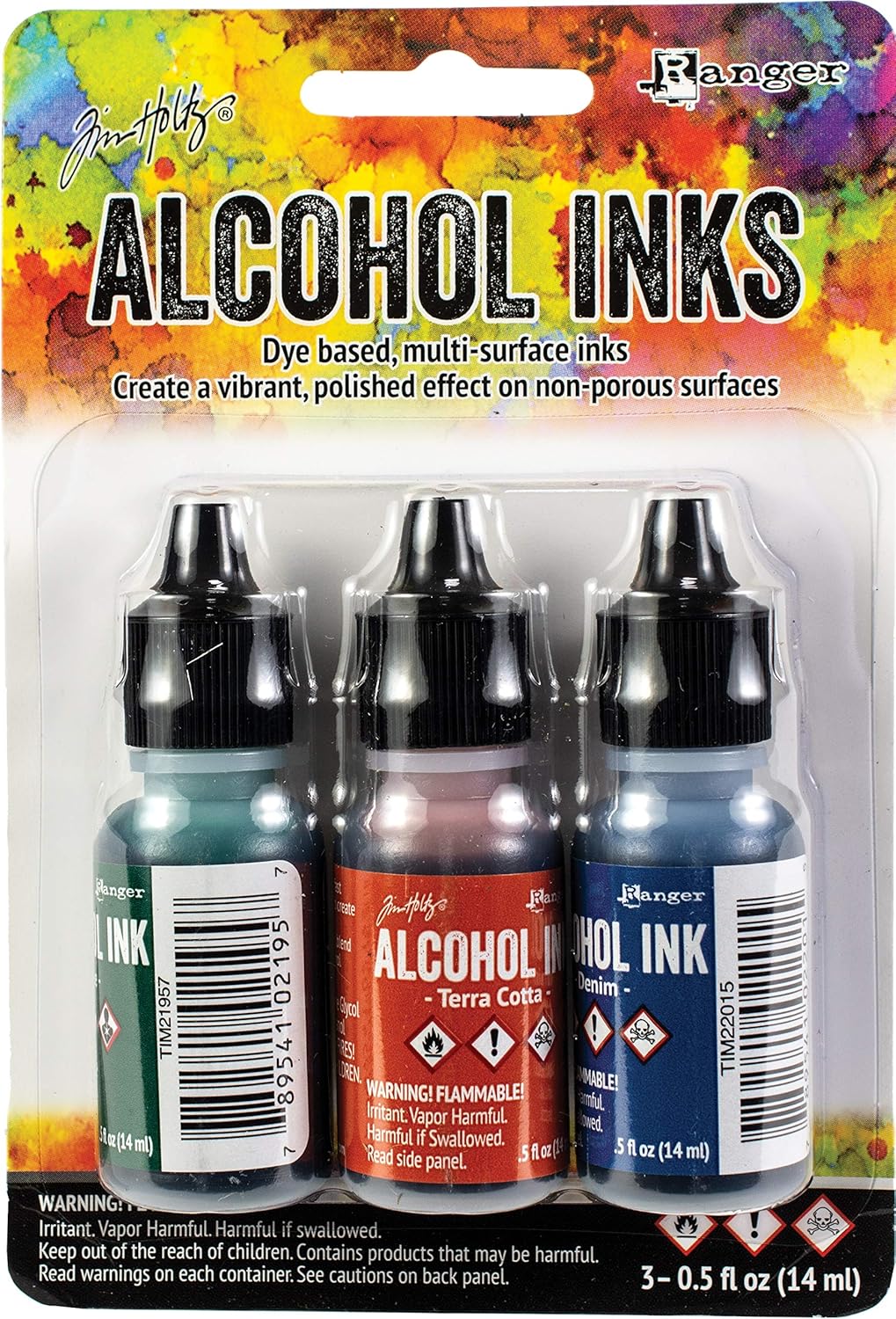 Adirondack Earthtones Alcohol Ink .5oz 3/Pkg-Rustic Lodge-Bottle/Terra-Cotta/Denim