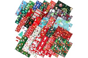 Breling 42 Pieces Christmas Fabric Bundles Sewing Quilting Santa Elk Snowflake Printing Squares Craft Fabric for Patchwork Sewing DIY Craft Christmas Party Supplies(10 x 10 Inch)