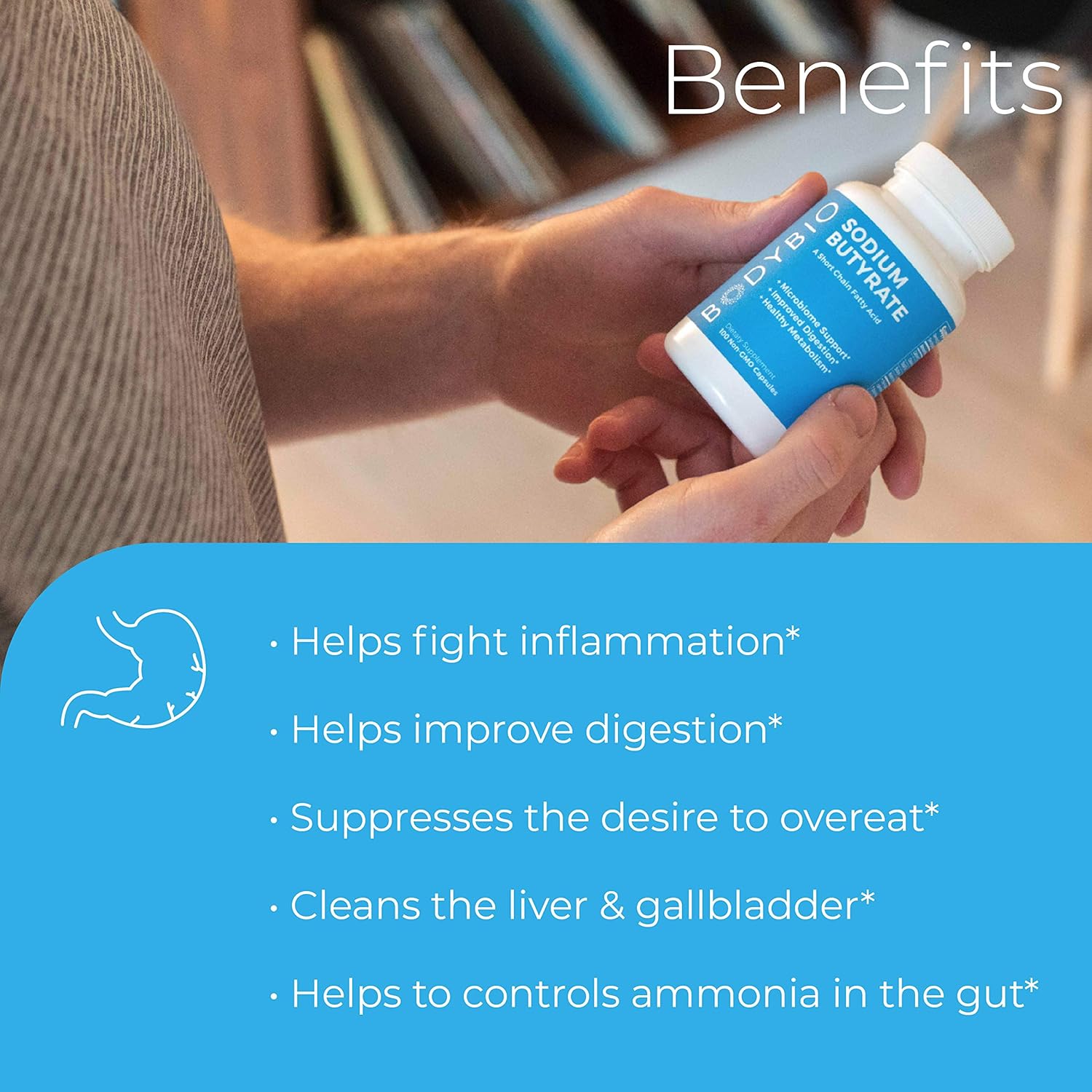 BodyBio Butyrate with Sodium-Supports Healthy Digestion,Gut & Microbiome-Leaky Gut Repair-Control Bloating-Healthy Inflammation Response-Fuel for Healthy Gut-No Fillers or Additives-100 Capsules: Health & Personal Care