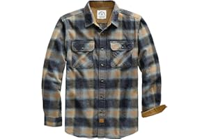 Dubinik® Mens Flannel Shirt Long Sleeve Button Down Plaid All Cotton Soft Brushed Flannel Shirt for Men Utility Casual Shirt
