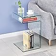 SMARTIK Glass Nightstand End Table, Clear S-Shaped Bedside Side Tables for Living Room, Sofa Bent Glass Table 16.55" D x 14.56" W x 24" H