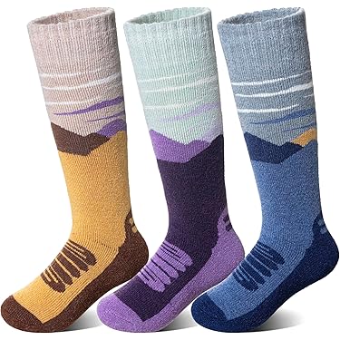 ARERWA Kids Ski Socks Thermal Knee High Premium- Soft, Durable, And Warm Snowboard Socks For Boys And Girls (3-12 Years) 2 Pairs, Dark Blue Light Gray, 7-12 Years - View #3