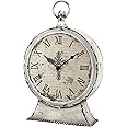 Stonebriar Large 12 Inch Decorative Battery Operated Table Top Clock with Roman Numerals and Antique Finish, 12", Worn White