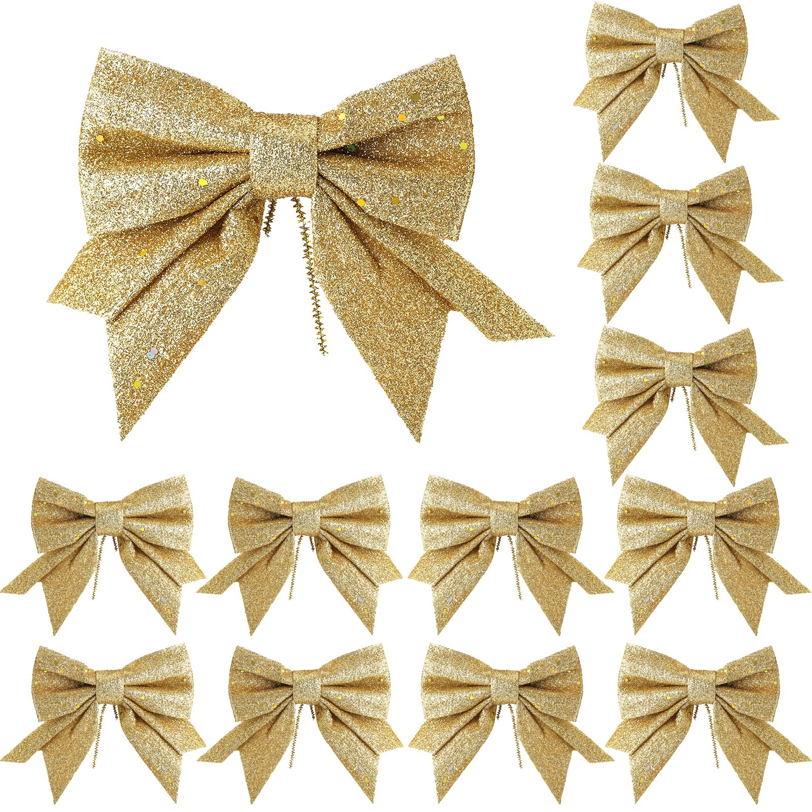 YUNSTK 12pcs Glitter Christmas Bows, Gold Bows for Christmas Tree, 5.5in Wreaths Bows Xmas Bow Decorations, Sequin Bow Ties Gold Christmas Bows for Xmas Tree Wreaths Garland Gift Wrapping Decor