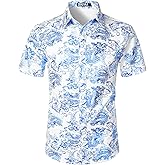 ZEROYAA Men's Luxury Paisley Shiny Printed Slim Fit Short Sleeve Button Up Dress Shirt