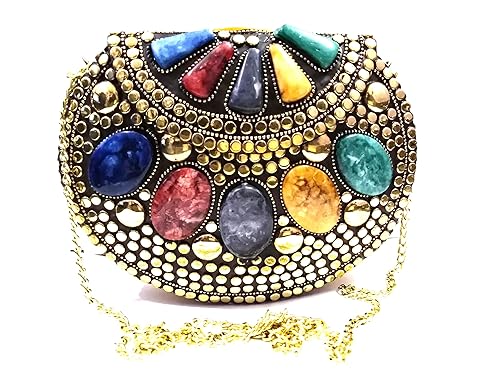 Womens Ethnic Metal Beaded Clutch Cum Sling Bag (Multicolour)