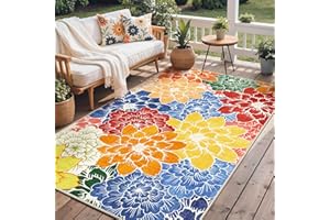 GENIMO Outdoor & Indoor Area Rug 5'x8', Waterproof, Non-Shedding, Easy Cleaning, Floral Mat for Patio, Deck, RV, Living Room,