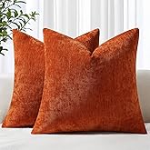 decorUhome Chenille Rust Throw Pillow Covers 20x20 Inch Set of 2, Decorative Soft Couch Pillow Covers Solid Dyed Accent Farmhouse Neutral Square Pillow Cases for Sofa