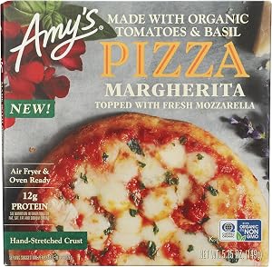Amy's Personal Margherita Pizza, Organic Basil & Tomato, 12g Protein | Protein-Rich Personal Frozen Pizza | Organic Basil & T