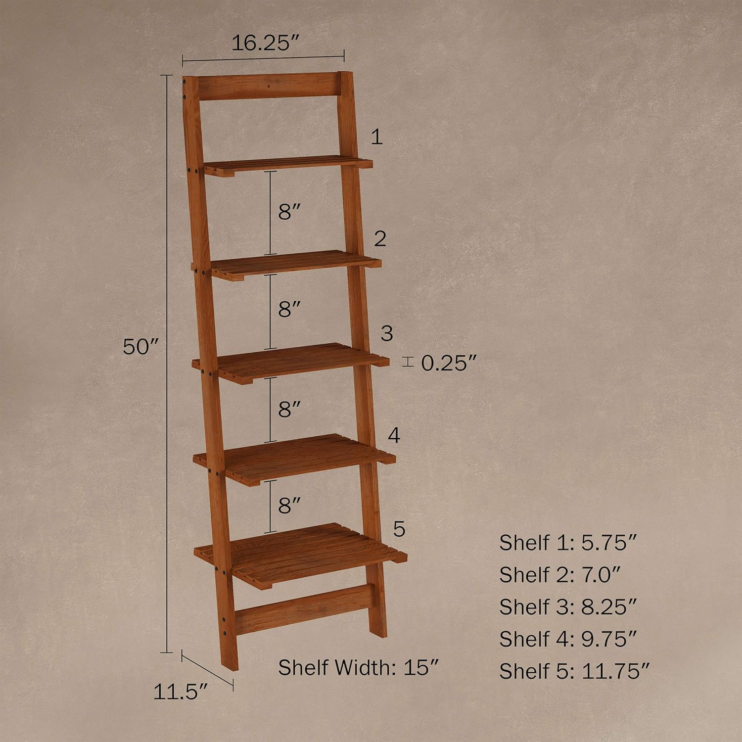 Book Shelf for Living Room, Bathroom, and Kitchen Shelving, Home Décor by Lavish Home- 5-Tier Decorative Leaning Ladder Shelf- Wood Display Shelving: Home & Kitchen