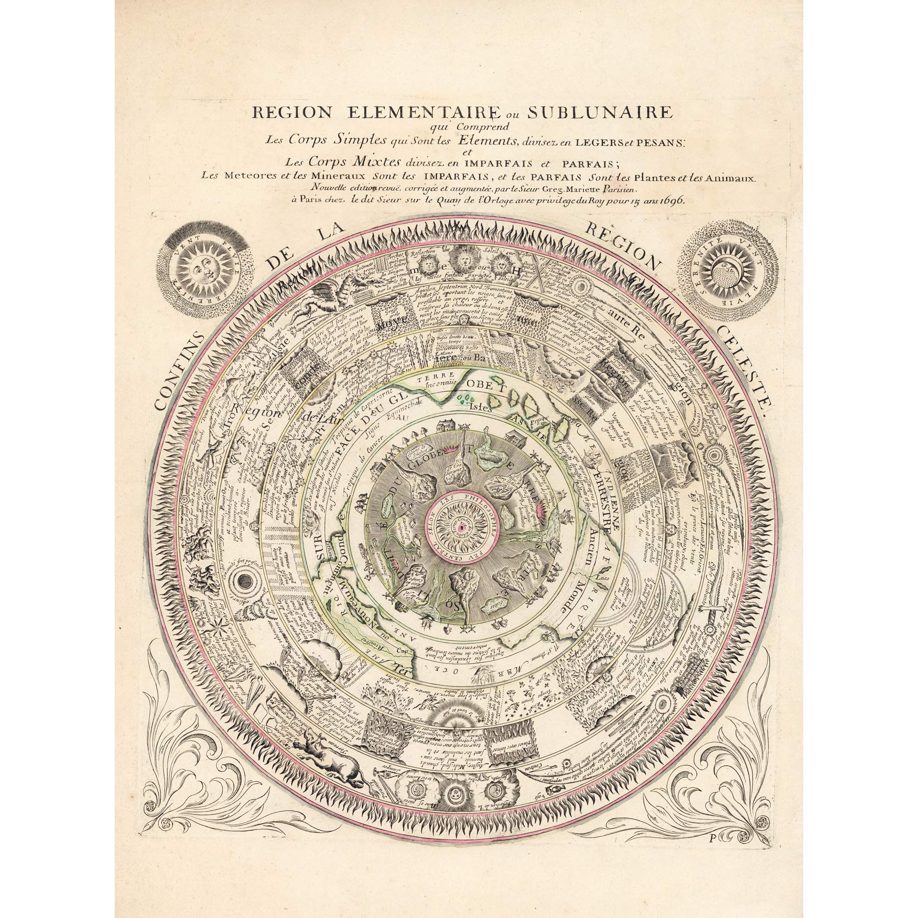 Artery8 Map Mariette 1696 Celestial Ptolemaic Chart Large Wall Art Poster Print Thick Paper 18X24 Inch