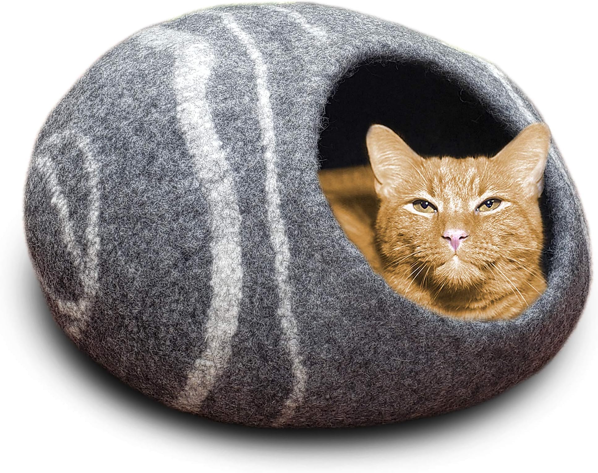 MEOWFIA Premium Felt Cat Bed Cave - Eco Friendly 100% Merino Wool Bed for Cats and Kittens (Large, Charcoal Stone)