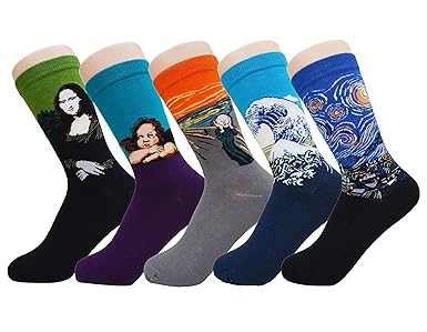 SoxEra BerÜHmte Gemälde Gedruckte Wunderliche Socken - Lässige Crew - WIE FEINE KUNST, WEAR FINE ART - 5 Paar