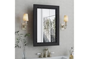 FLYJOE Medicine Cabinet Mirror 16x24 Inch Farmhouse Bathroom Mirror Door Solid Wood Storage Cabinet with Adjustable Shelves, Wall Mounted for Bathroom Living Room, Black