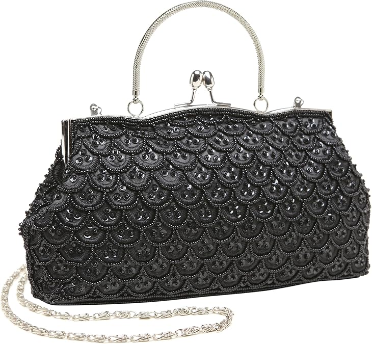 Classic Baguette Style Embroidered Beaded Evening Clutch Purse Fashion