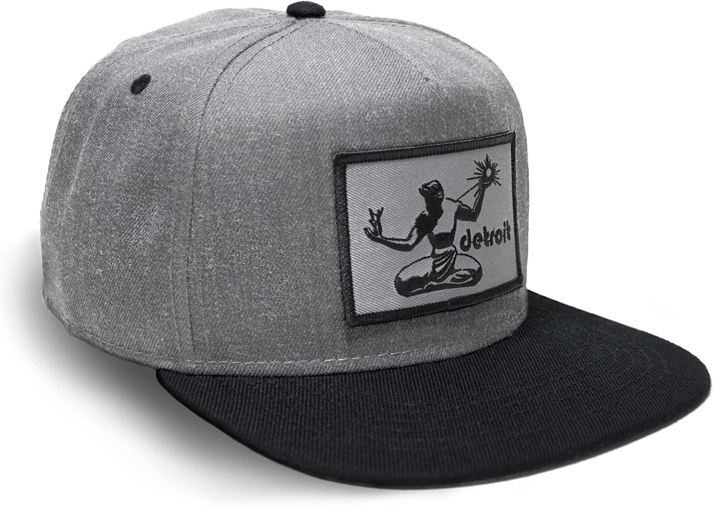 Strange Cargo Tees Black and Grey Detroit Flag Patch Baseball Flat Brim Snapback Hat