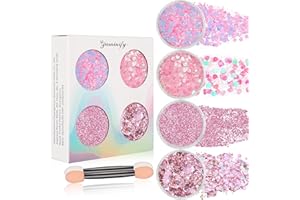 Paminify Pink Face Glitter Gel,10g/pc 4 Styles Body Glitter Mermaid Costume for Kids,Singer Concert Outfit for Women,Sparkling Hair Glitter Makeup Rave Festival Pink Out Accessories,40g/1.41 oz