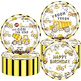 iPartyFun 48Pcs Construction Paper Plates Construction Birthday Party Decorations Dump Truck Theme Tableware Decorations for Traffic Zone Theme Birthday Party Baby Shower Supplies, 7.1 inches