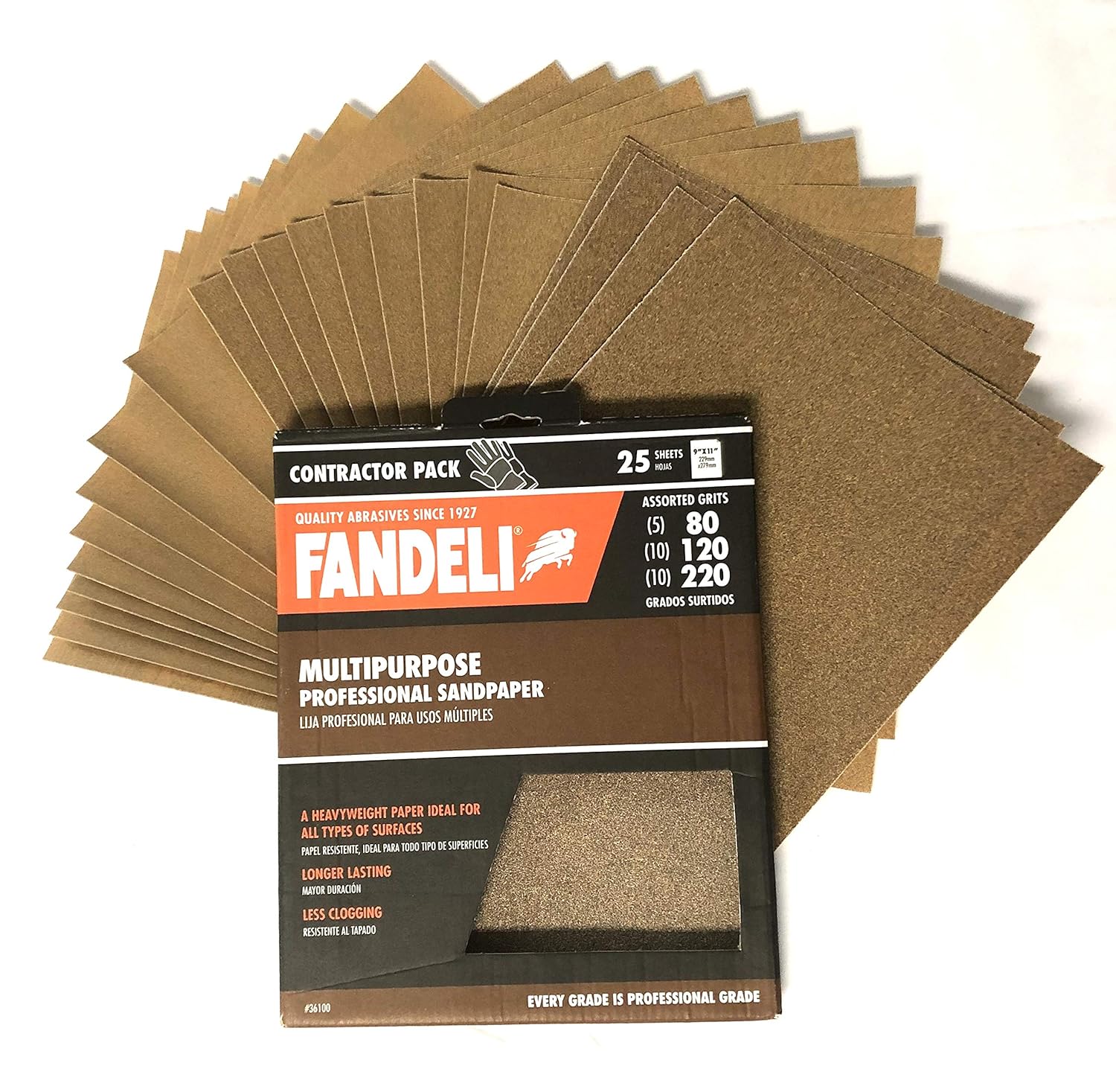 Fandeli Assorted Grits (80, 120, 220), sandpaper sheets, multipurpose for furniture, wood, metal, "9x11", 25 sheet pack: Industrial & Scientific