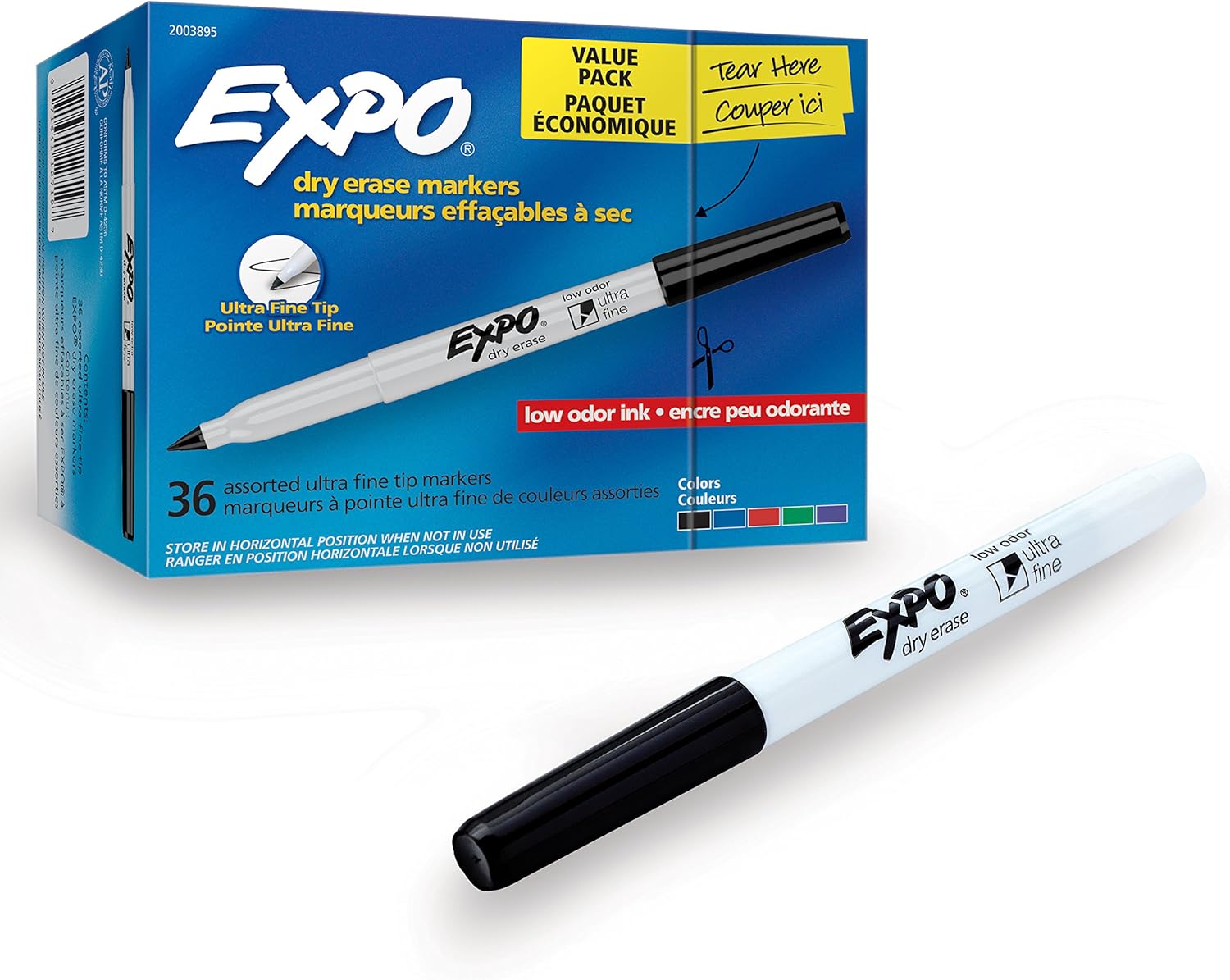EXPO Low Odor Dry Erase Markers, Ultra Fine Tip, Assorted Colors, 36