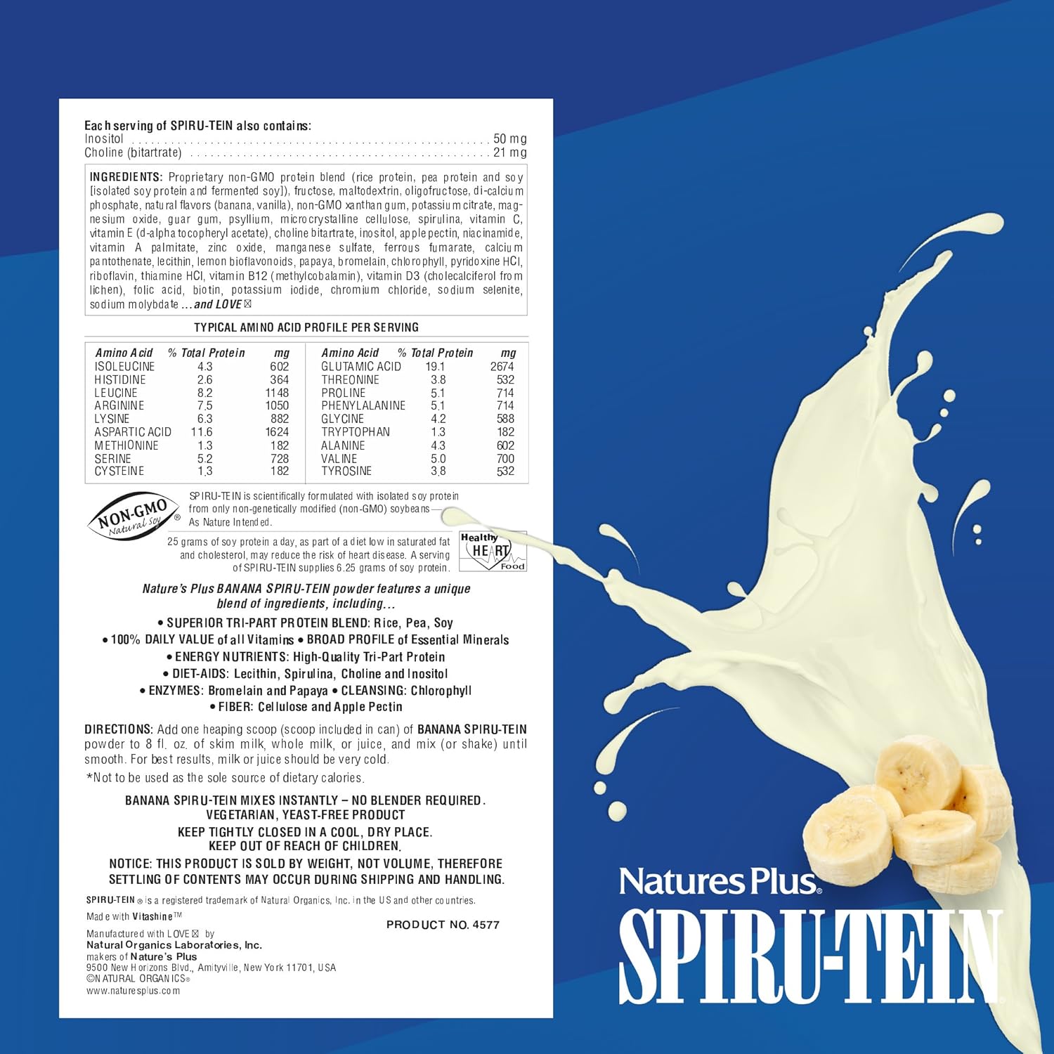 NaturesPlus SPIRU-TEIN Shake - Banana Flavor - 2.4 lbs, Spirulina Protein Powder - Plant Based Meal Replacement, Vitamins & Minerals for Energy - Vegetarian, Gluten-Free - 32 Servings: Health & Personal Care