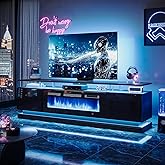 Nordivale 70" Fireplace TV Stand, Modern Entertainment Center for TVs Up to 80”, TV Console with Storage Cabinets, Media Console for Living Room, Black TV Stand and Black Fireplace