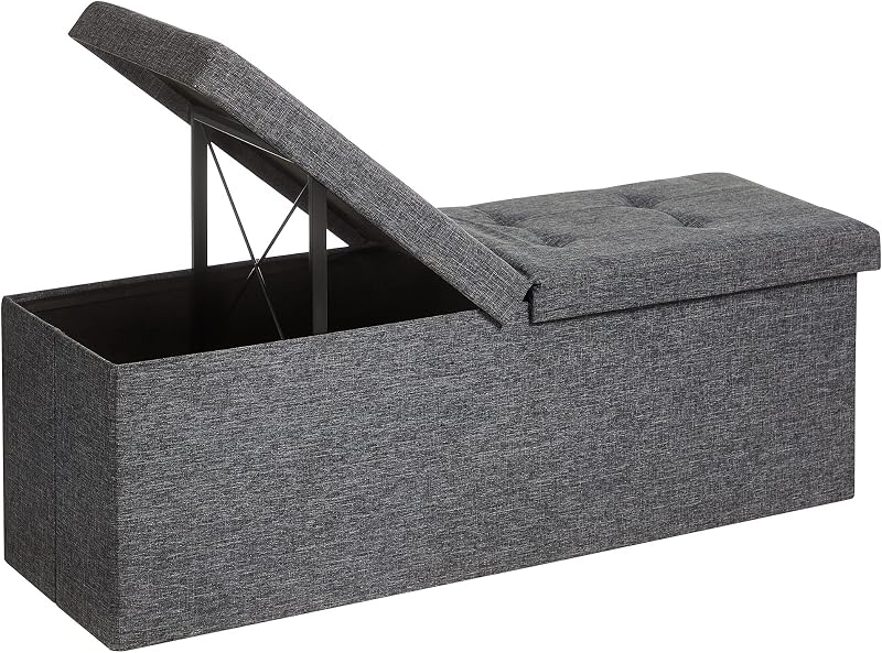 Puff Almacenaje, Banco Plegable, Tapa Abatible, Carga de 300 kg