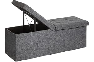 SONGMICS MAZIE Collection - 43 Inches Storage Ottoman, Foldable Storage Bench with Flipping Lid, 660 lb Load Capacity, for Entryway, Living Room, Bedroom, Dark Gray ULSF76GYZ