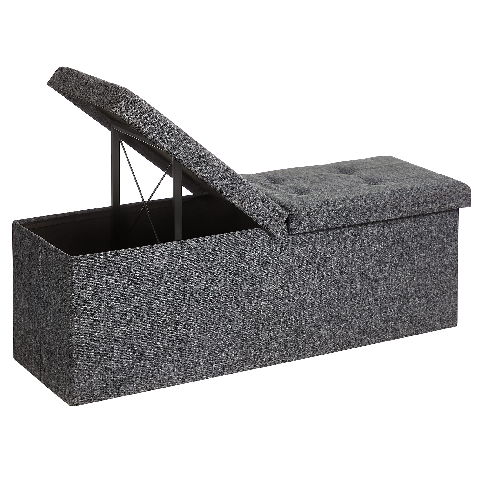 SONGMICS MAZIE Collection - 43 Inches Storage Ottoman, Foldable Storage Bench with Flipping Lid, 660 lb Load Capacity, for Entryway, Living Room, Bedroom, Dark Gray ULSF76GYZ