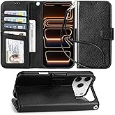 Arae Compatible with iPhone 17 Pro Max Case Wallet with Card Holder, Wristlet Strap Wallet Flip Cover for iPhone 17 Pro Max 6.9 inch Men/Women, RFID Blocking, Kickstand, Litchi Black