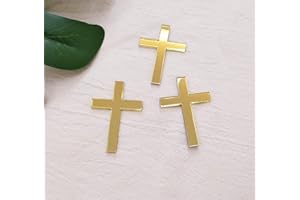 MEYA Cross Cake Decoration, Acrylic Cross Cake Charm Topper, Cake Decoration Acrylic Baptism Cross Cake Charm Religious Celebration (Gold Mirror, 4")