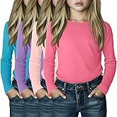 LessonZoo 4 Pack Girl's Long Sleeve Shirts Soft Crew Neck Long Sleeve Tops Loose Fit Casual Basic Tees for 3-16 Years