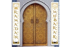 Blulu Eid Mubarak Decoration Set Eid Mubarak Porch Sign Ramadan Banner Hanging Decoration for Indoor/Outdoor Decoration Eid Al-fitr Party (Gold White)