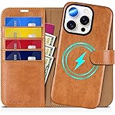 TUCCH Wallet Case for iPhone 16 Pro, [Removable] 2 in 1 [Wireless Charging] RFID Blocking [4 Card Holders] PU Leather Cover, Magnetic Detachable Folding Stand Folio Case for iPhone 16 Pro, Light Brown