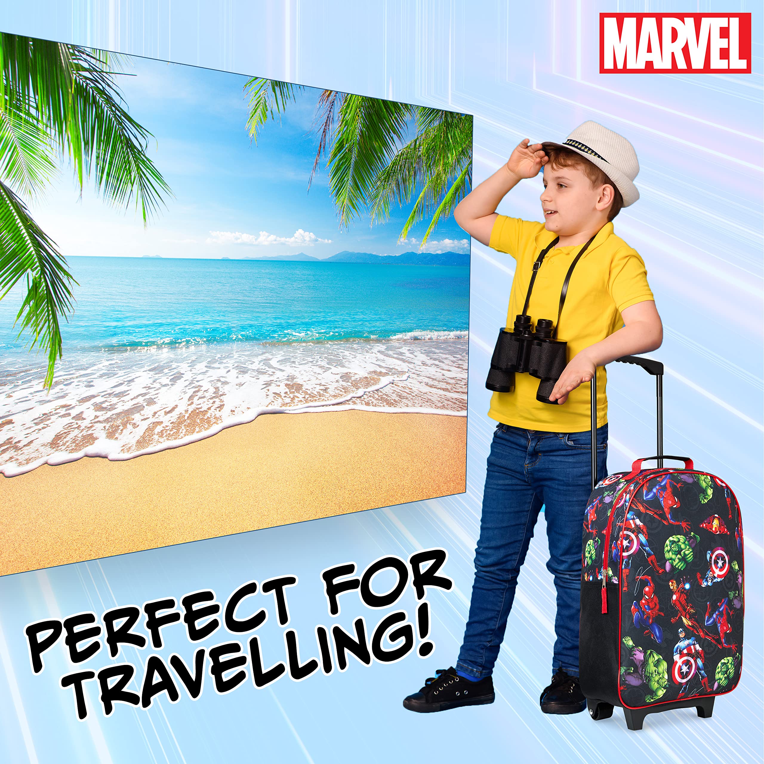 Marvel Avengers Spiderman Kids Suitcase Foldable Carry On Luggage with Wheels Lightweight Travel Trolley Bag for Vacations Trips Gifts for Boys (Multicolor Avengers)