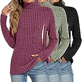 Velvelhall 3 Pack Women Turtleneck Nursing Tops, Breastfeeding Maternity Shirts Long Sleeve Ribbed Sweaters with Hidden Zips