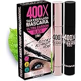 400X Pure Silk Fiber Lash Mascara [Ultra Black Volume and Length], Longer & Thicker Eyelashes, Waterproof, Long Lasting, Inst