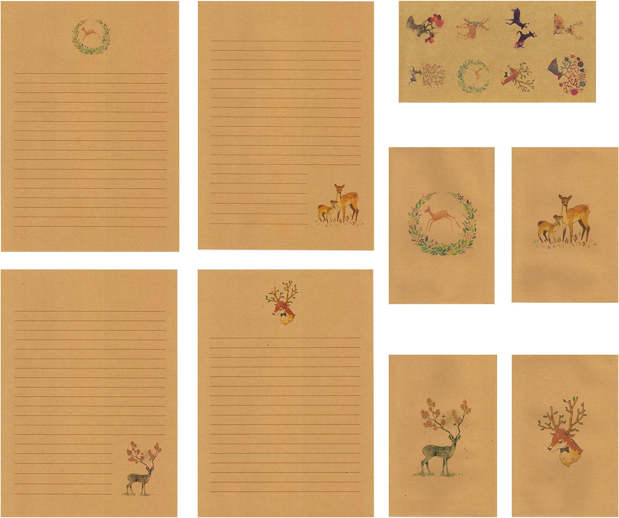 40 Writing Stationery Paper with 20 Envelope, Vintage Deer Letter Writing Paper Sets, 4 Pattern (Deer-1)