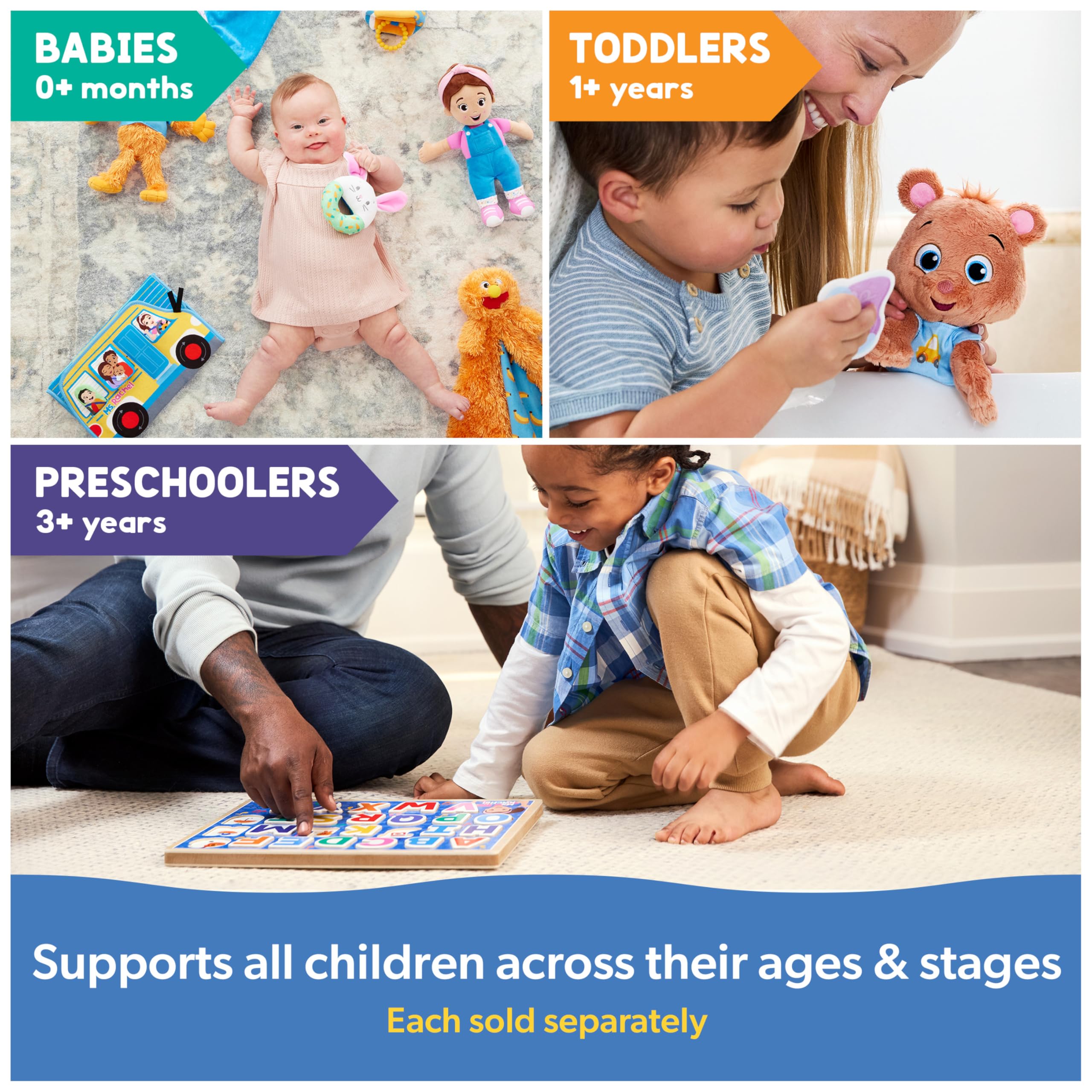 Ms. Rachel Finger Puppets Zoo Friends 4-Pack, Lion, Monkey & Parrot, Educational Toys & Animal Puppets, Toddler Toys for Girls & Boys Ages 6 Months-2+