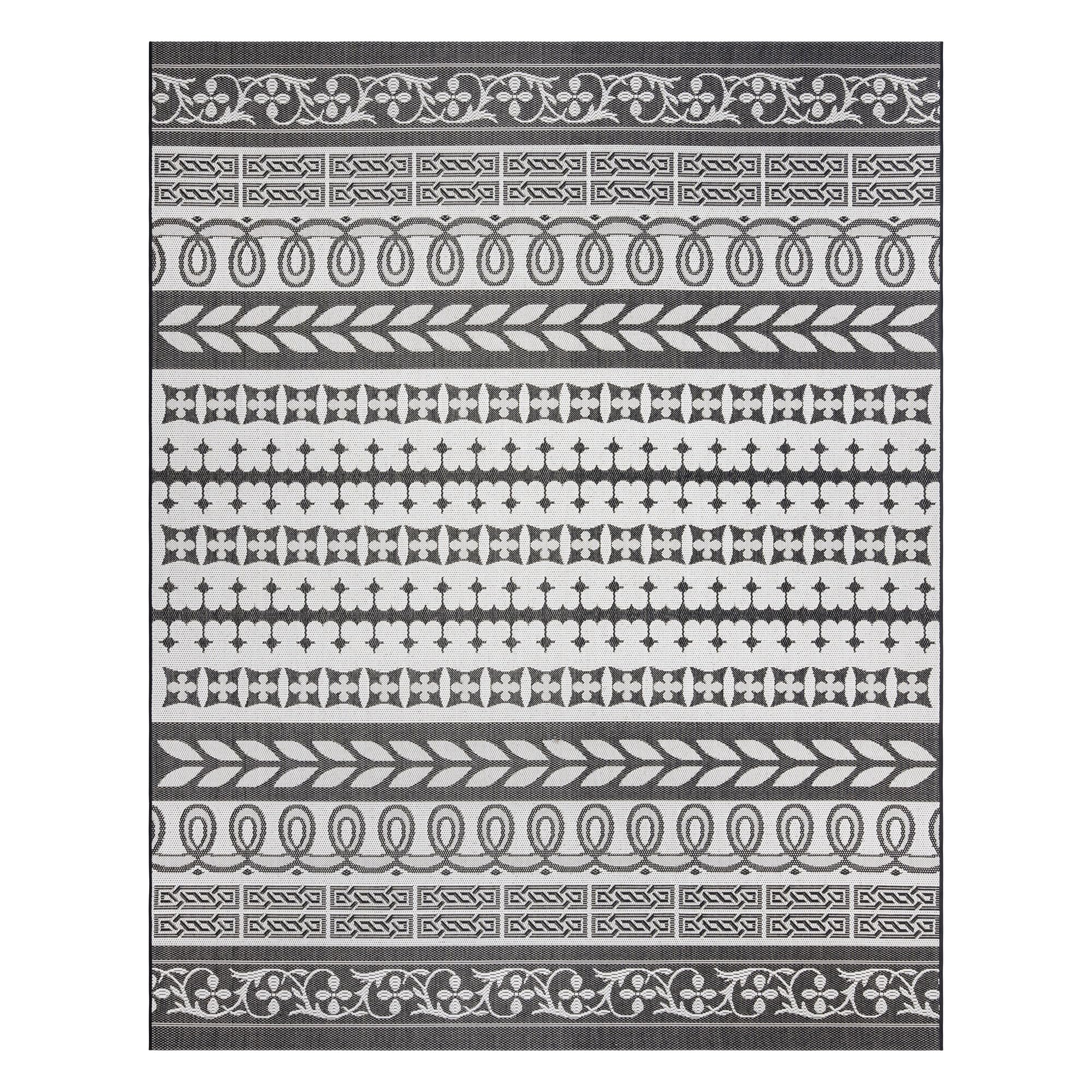 Gertmenian Indoor/Outdoor Flatweave Area Rug - 6x9 Medium, Stain & UV Resistant, Ideal for Deck, Patio, Poolside, Mudroom - Burke Striped Black, White, 25488 Image