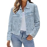 LookbookStore Jean Jackets for Women Trendy Button Down Denim Trucker Jackets Long Sleeves Frayed Hem Shacket Jacket