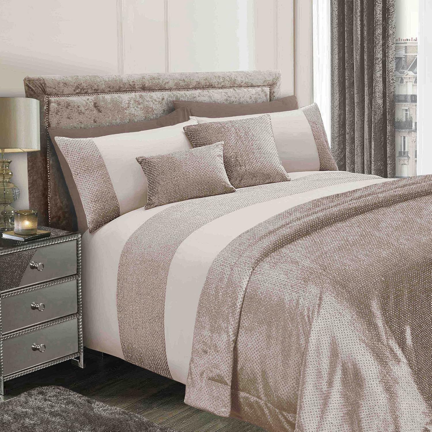 Sienna Glitter Velvet Duvet Cover with Pillowcase Sparkle Bling Bedding