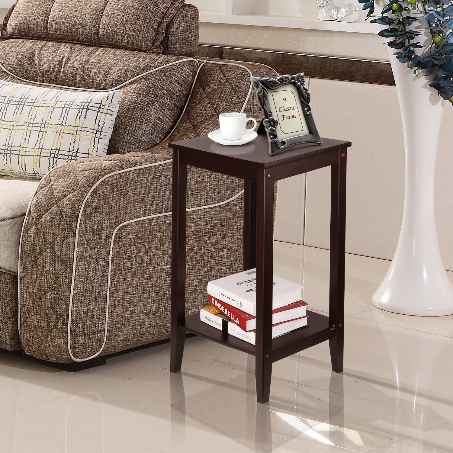 HOMFA Bamboo Tall End Table Sofa Couch Side Coffee Table Simple Design eBay