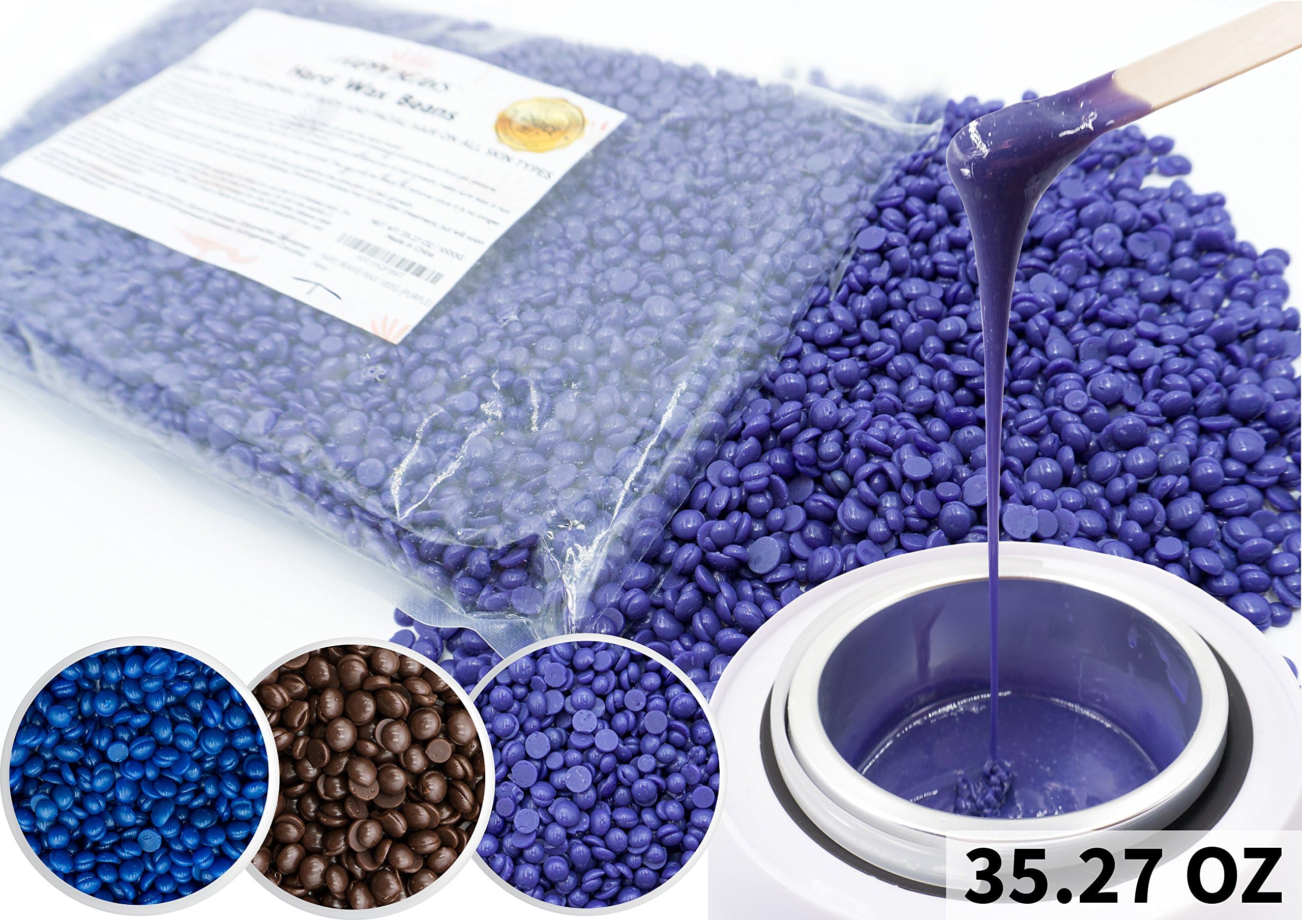Hard Bean Wax, 35.27 OZ/ 1000g Huge Bag, Rapid Melt Hair Removal Wax, Stripless Body and Face Waxing, Lavender Scent by HAPPY BEANS