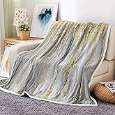 Gray Gold Throw Blanket, Grey Abstract Texture Soft Fleece Blankets for Couch Sofa Bedroom, Morden Blanket for Women Girls Gifts Fuzzy Fluffy Cozy Comfy Decorative for All Seasons