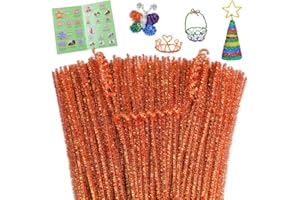 Giwrmu 100 Pieces Pipe Cleaners Chenille Stem, Glitter Orange Pipe Cleaners Craft, Fuzzy Sticks Craft Supplies, Colored Pipe Cleaner for Creative Handmade DIY Art Craft Project