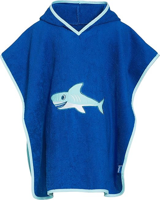 Playshoes Kinder Frottee Kapuzen-Poncho, praktisches Kapuzen-Handtuch für Jungen, mit Hai-Stickung