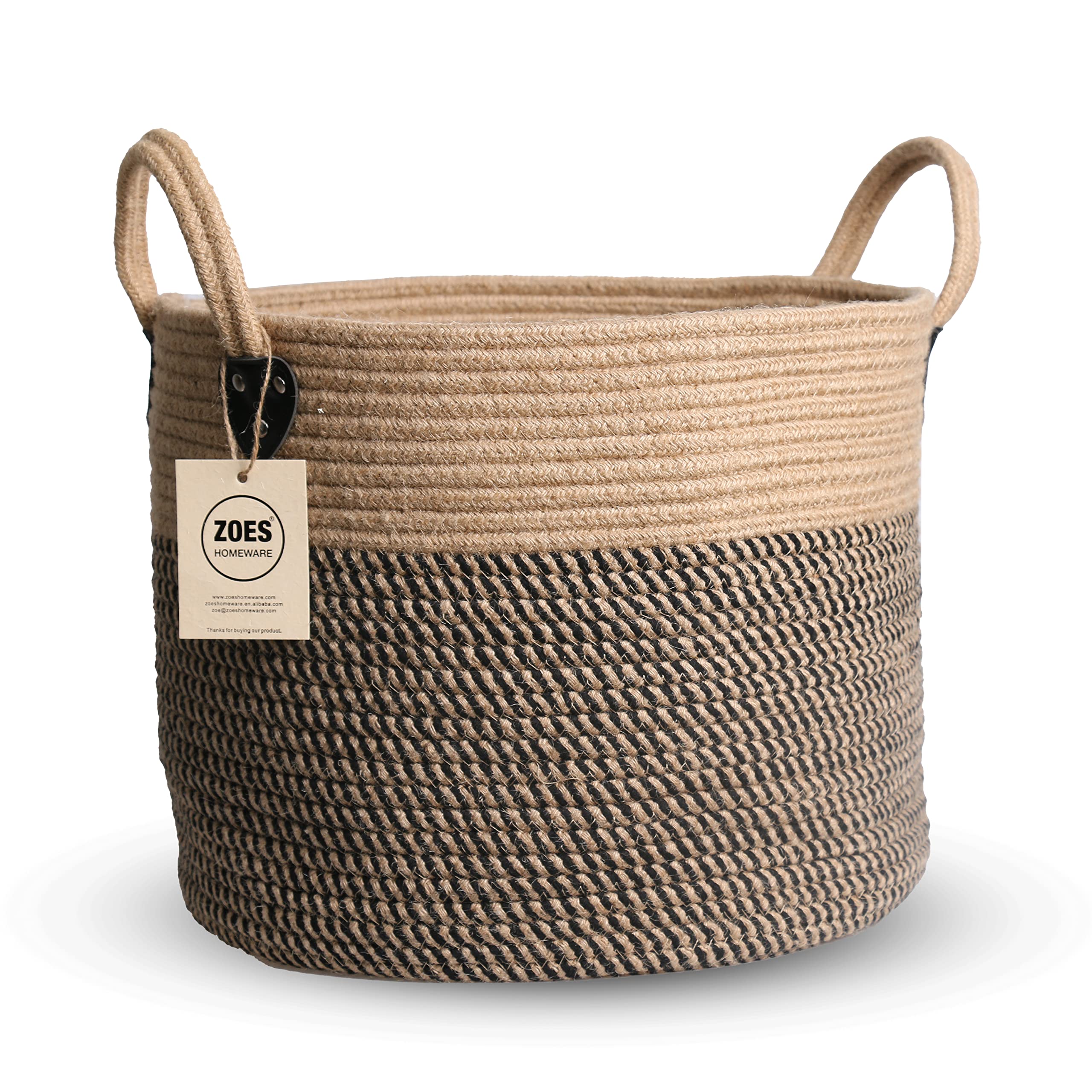 Photo 1 of ZOES HOMEWARE 14"x12" Natural Jute Rope Woven Storage Basket with Handles for Plant, Blankets,Toys,Clothes,Shoes - Living Room Home Decor,Multifunctional Basket for Organizer,Picnic,Artificial Tree