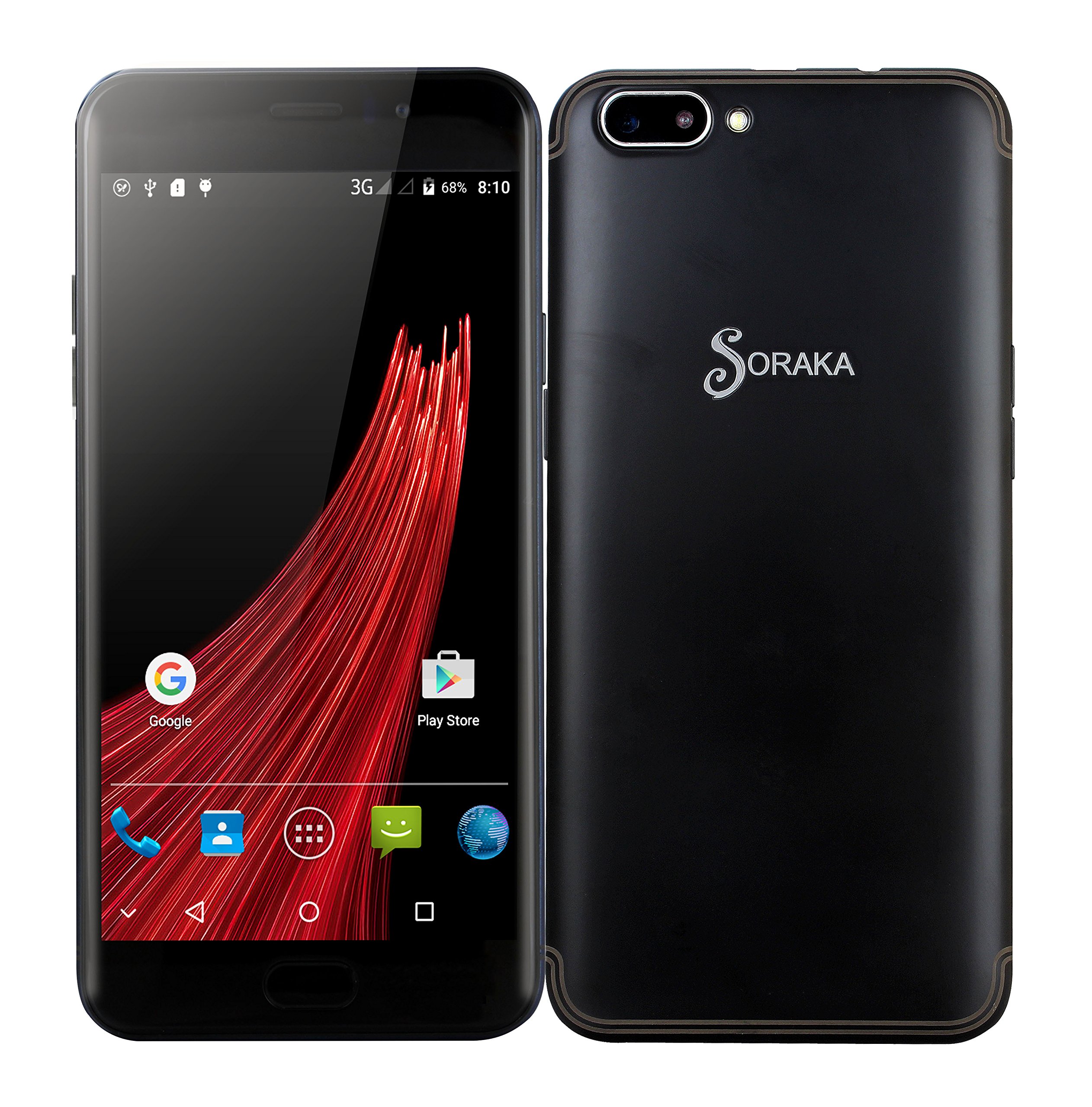 SORAKA Smartphone débloqué MTK6580A 5,5 pouces ROM 16 Go + RAM 1 Go Carte mémoire 64G Android 5.1 Appareil photo (5MP + 8MP) (Noir)